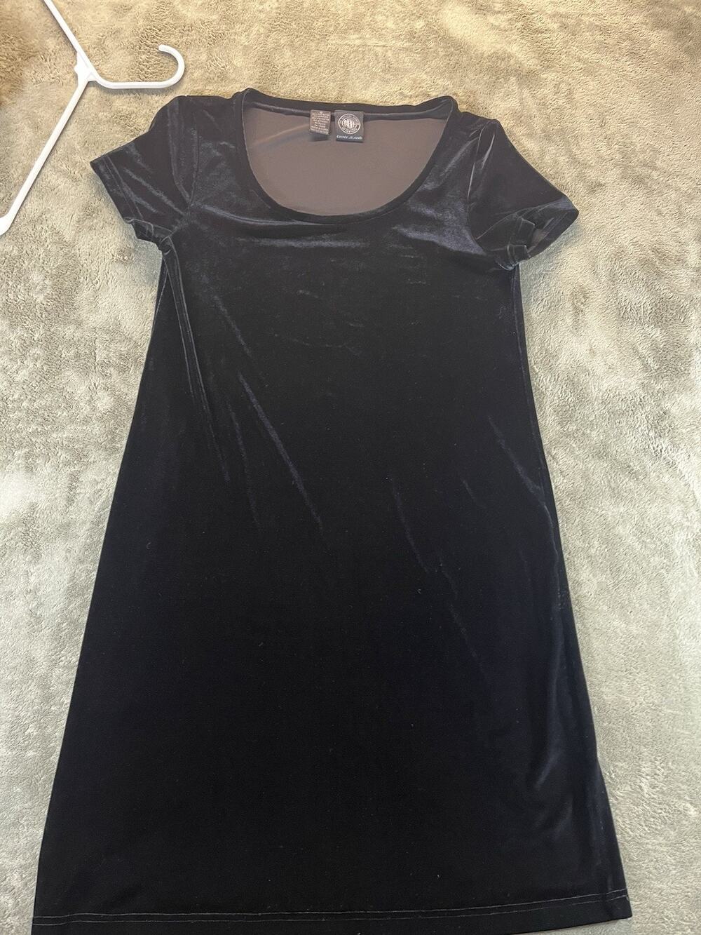 Vintage 90s DKNY Jeans Black Velvet Mini Dress Small Stretch Goth Bodycon